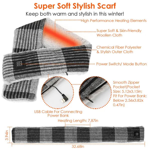 Charcoal | The Heated Scarf, as shipped