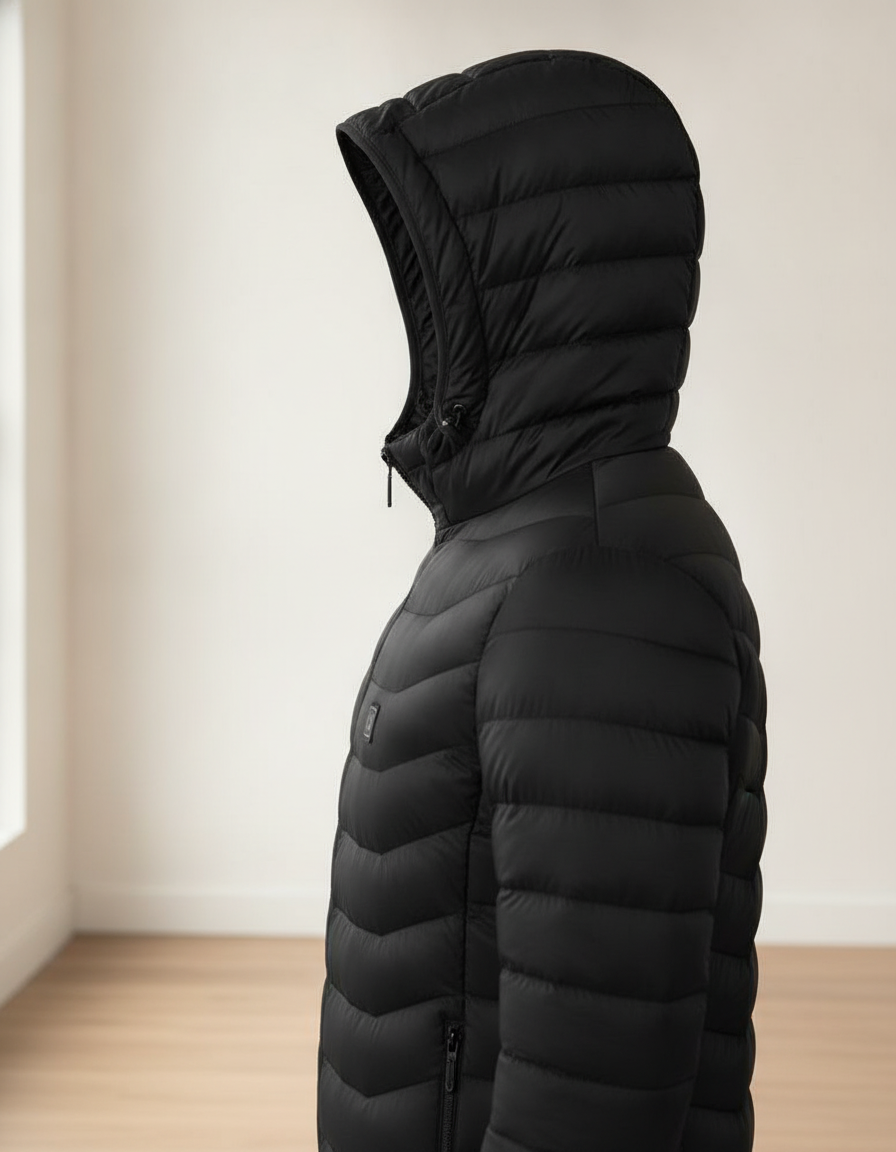 Black | hood up, side view