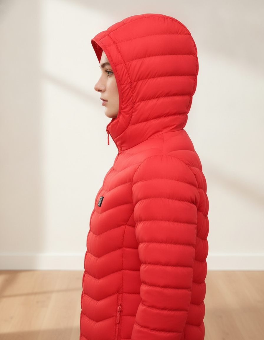 Red | hood up, side view