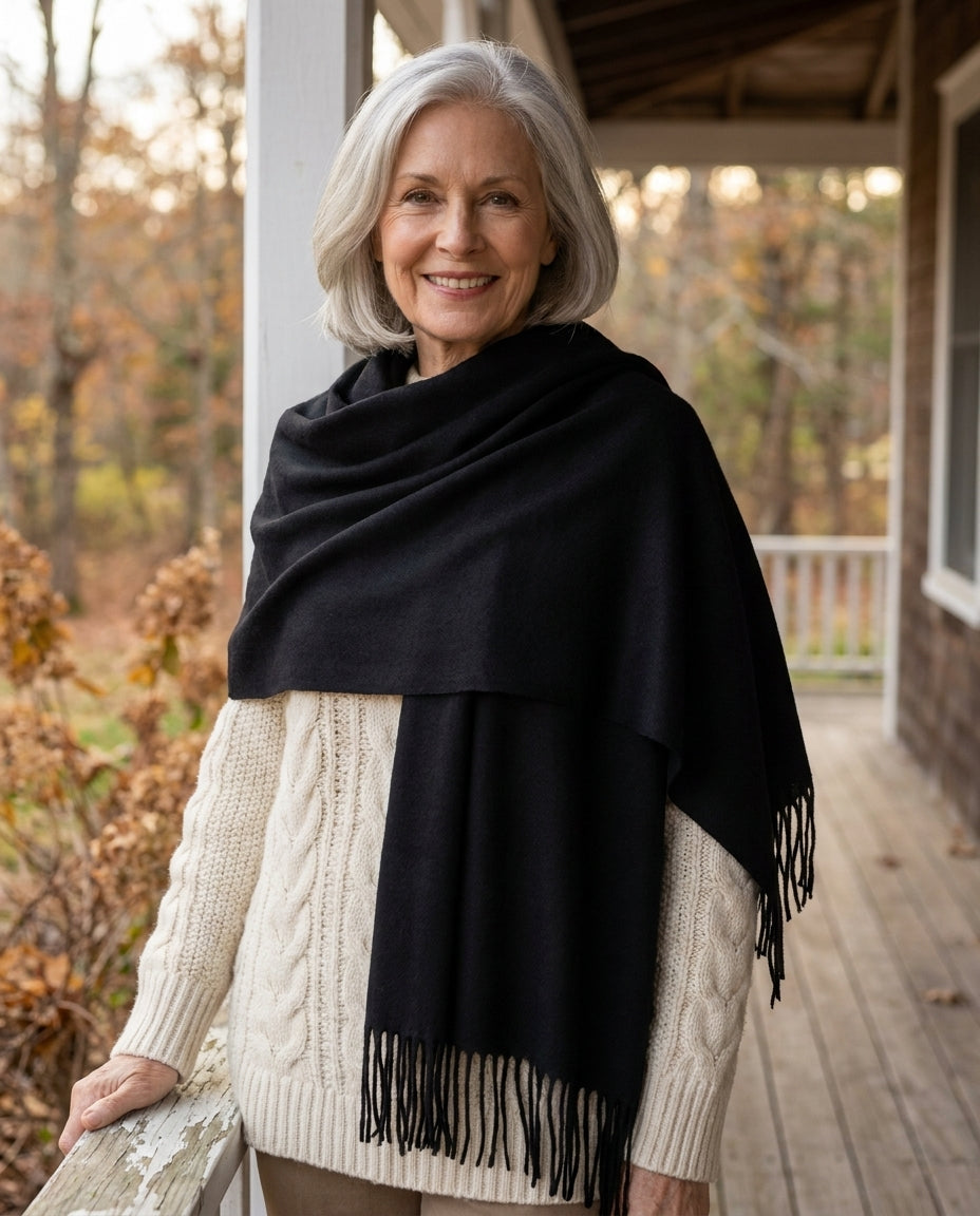 Black | The Wintermae Wrap, worn