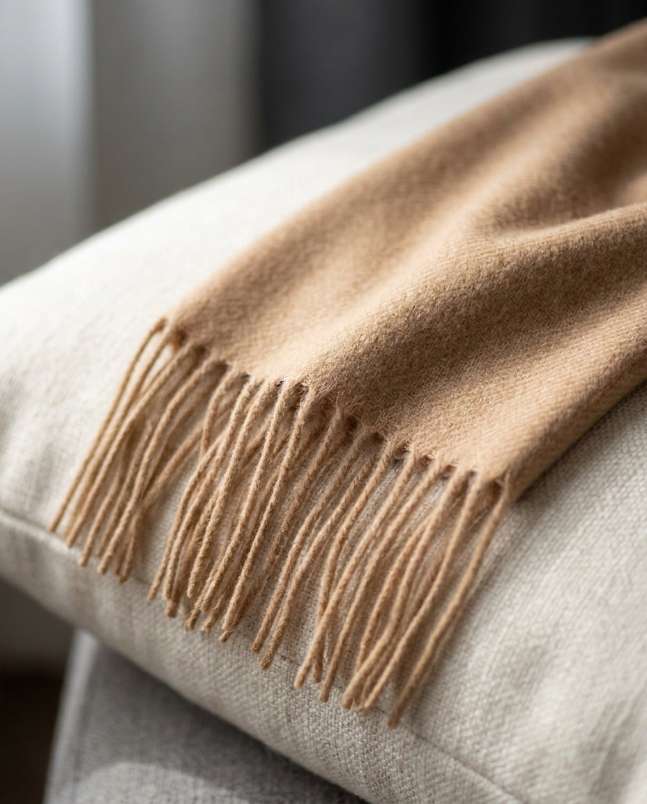 Camel | weave and fringe detail