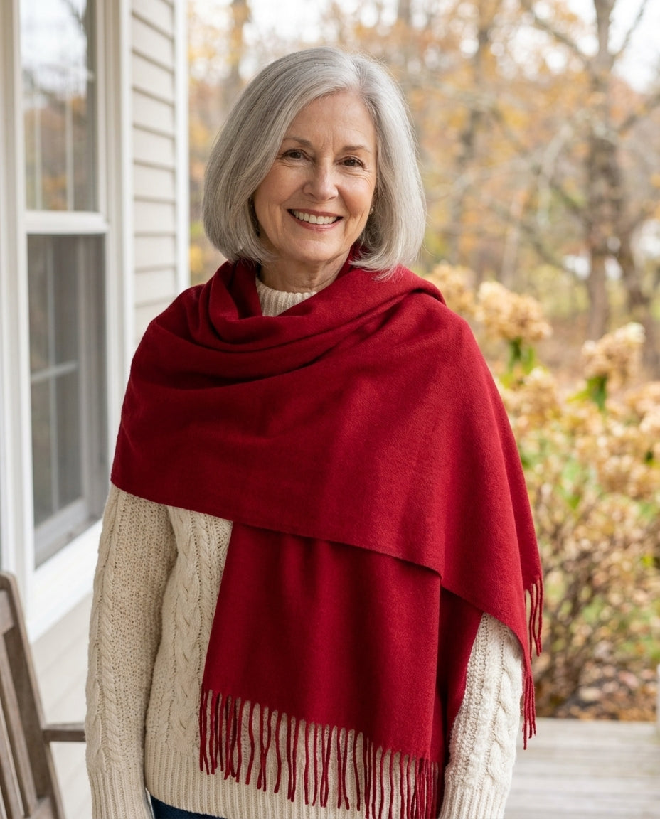 Red | The Wintermae Wrap, worn
