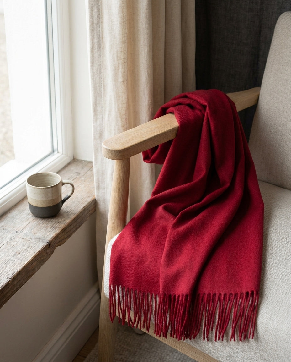 Red | folded over a chair